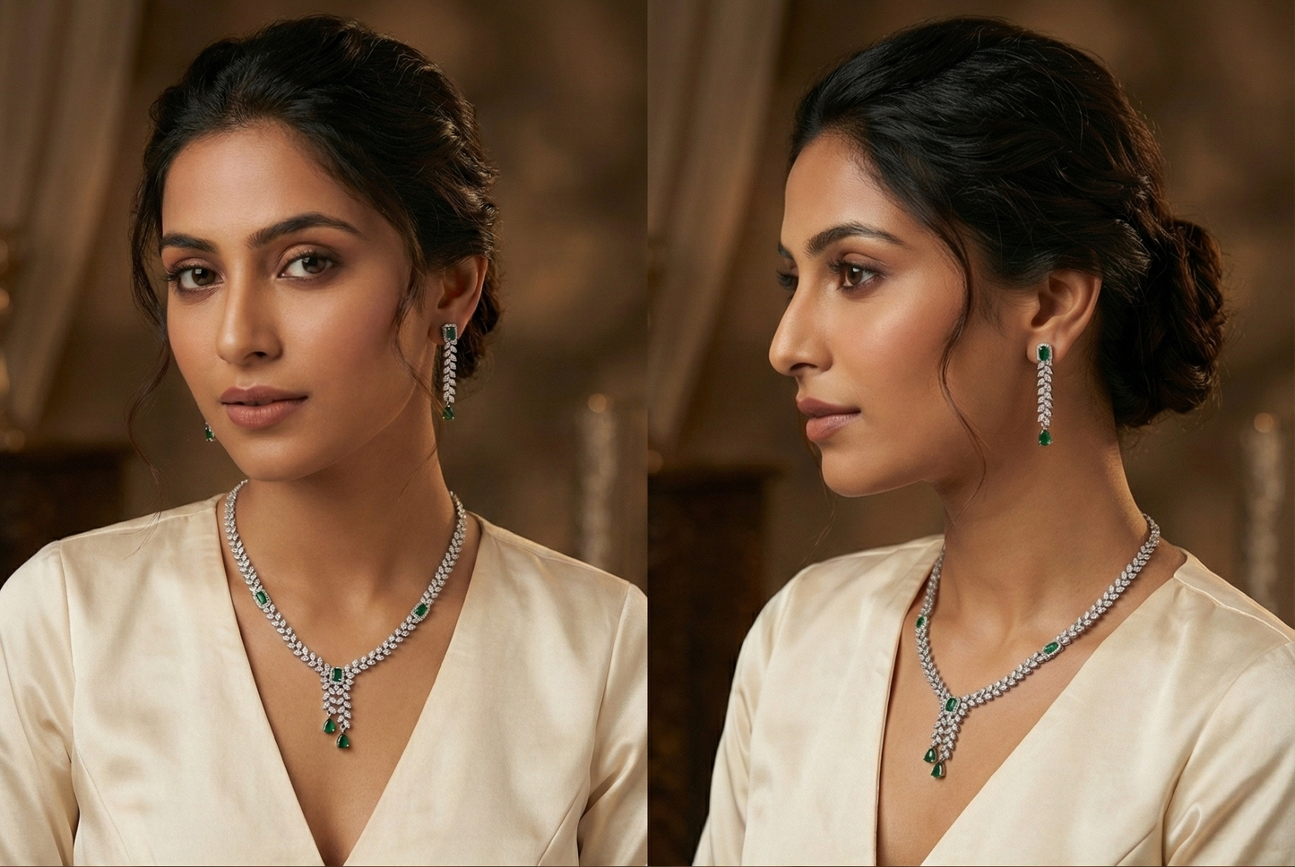 Regal Emerald & AD Necklace Set by Jalparee