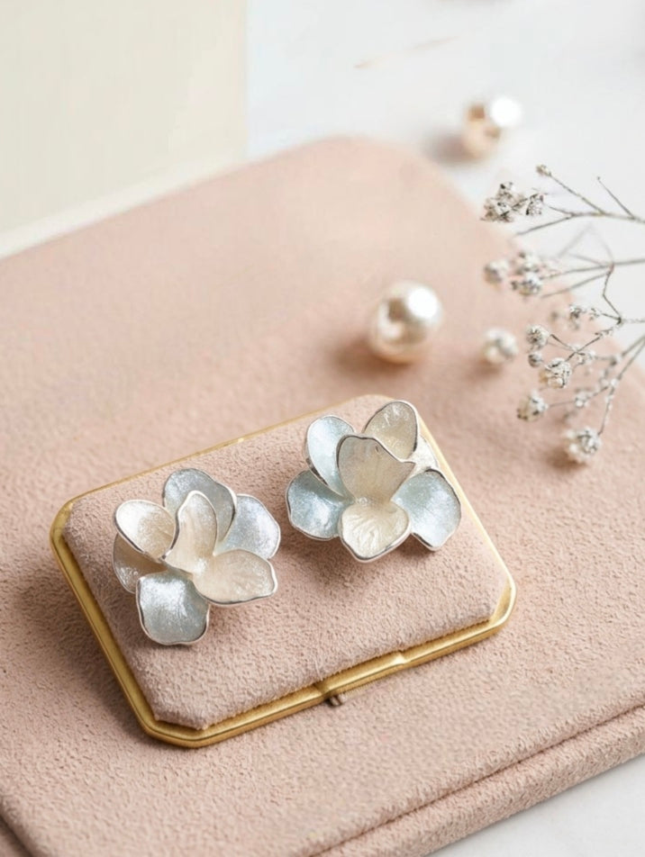 Jalparee Blooming Magnolia Floral Stud Earrings – Pastel Matte Finish Western Earrings