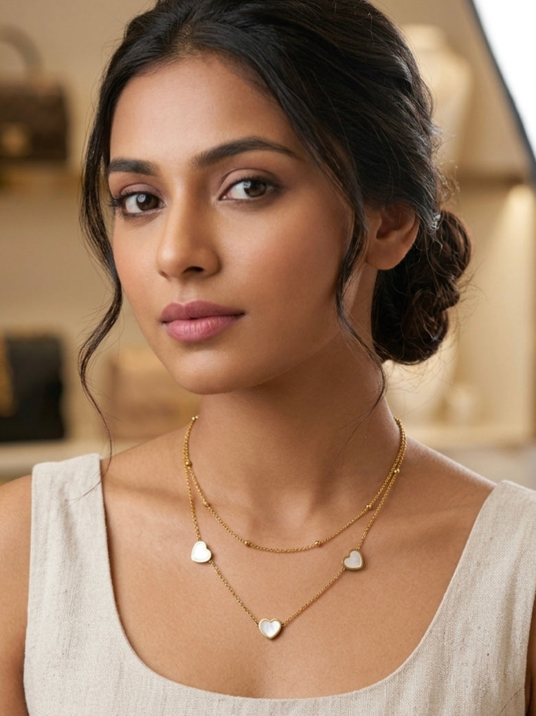 Jalparee Elegant Gold-Toned Multi-Layered Heart Pendant Necklace