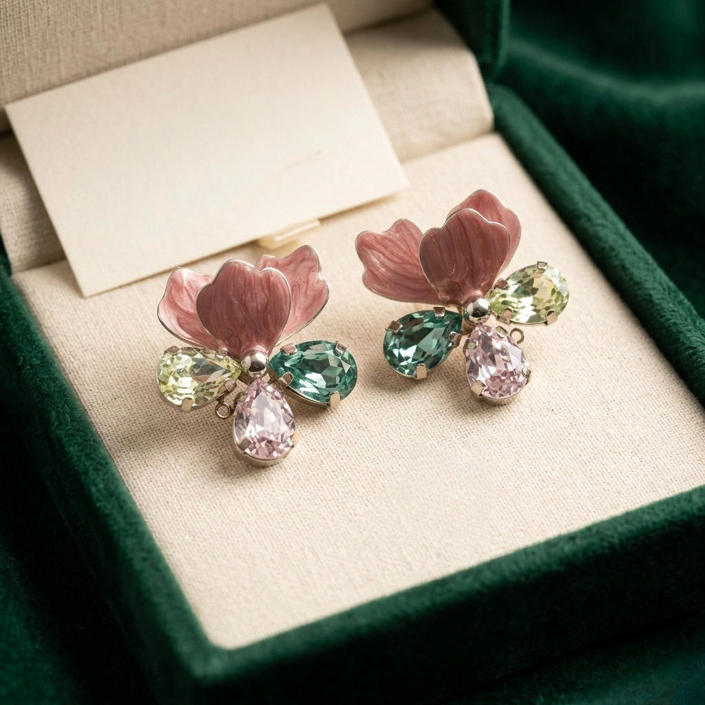 Floral Pastel Crystal Stud Earrings