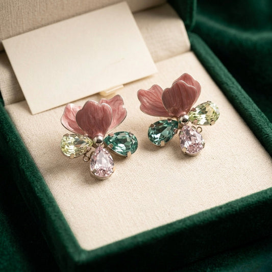 Floral Pastel Crystal Stud Earrings