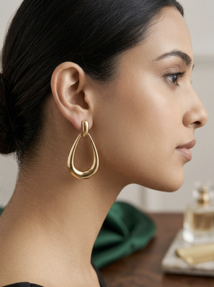 Jalparee Elegant Gold-Toned Chunky Teardrop Hoop Earrings | Bold Geometric Western Drop Earrings