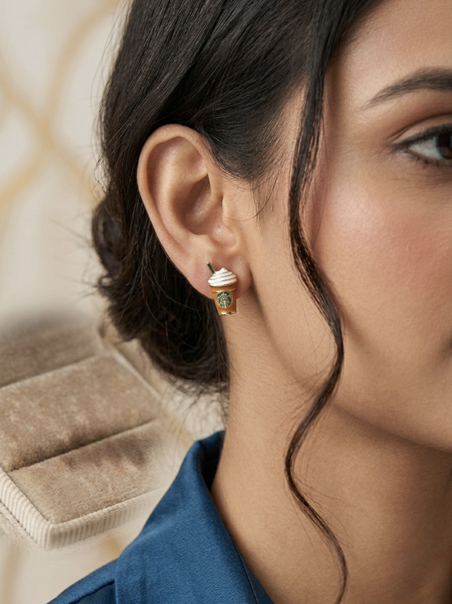 Jalparee Starbucks-Inspired Coffee Frappe Stud Earrings – Cute Miniature Iced Coffee Enamel Western Earrings