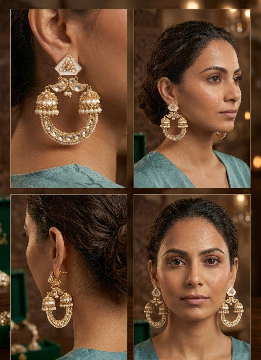 Jalparee Kundan and Pearl Jhumka Hoop Earrings (Pair) – Traditional Elegance Redefined