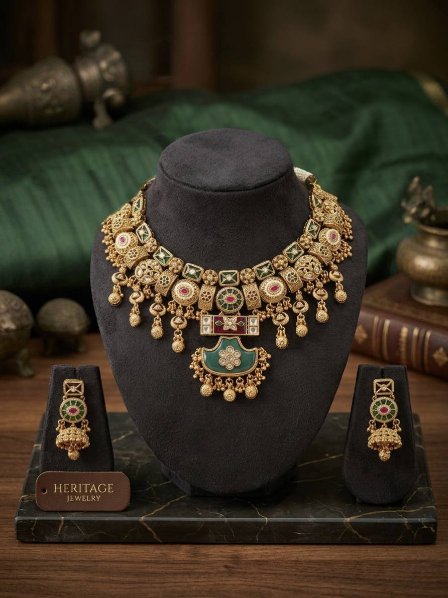 The Rajwadi Emerald & Ruby Heritage Choker Set