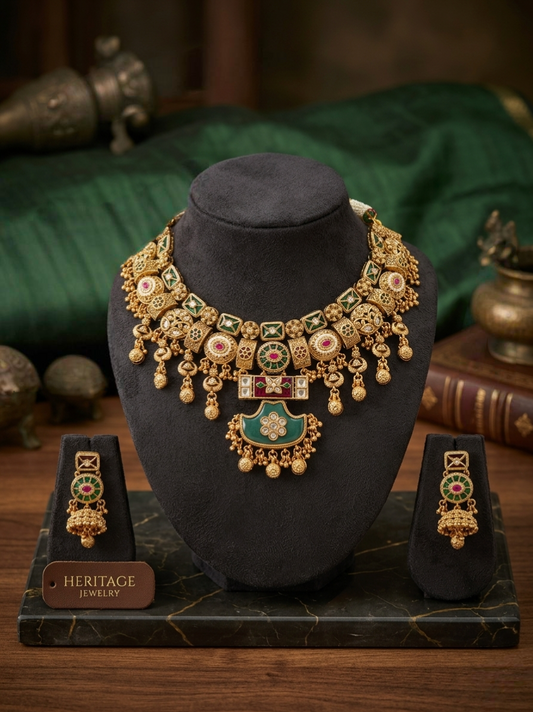 The Rajwadi Emerald & Ruby Heritage Choker Set