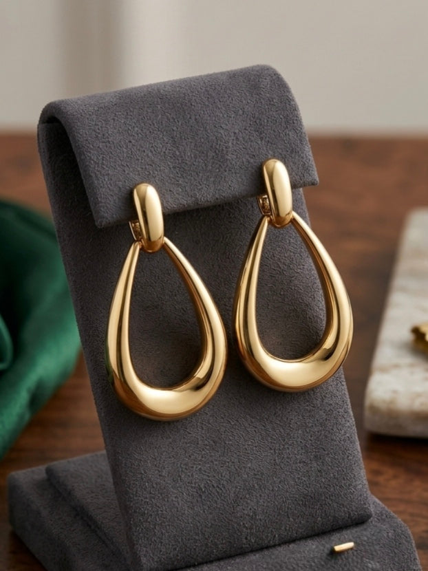 Jalparee Elegant Gold-Toned Chunky Teardrop Hoop Earrings | Bold Geometric Western Drop Earrings