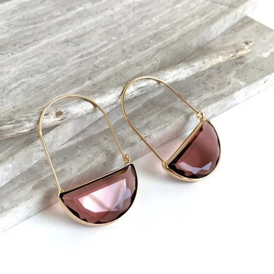 Modern Geometric Half Moon Stone Hoop Earrings