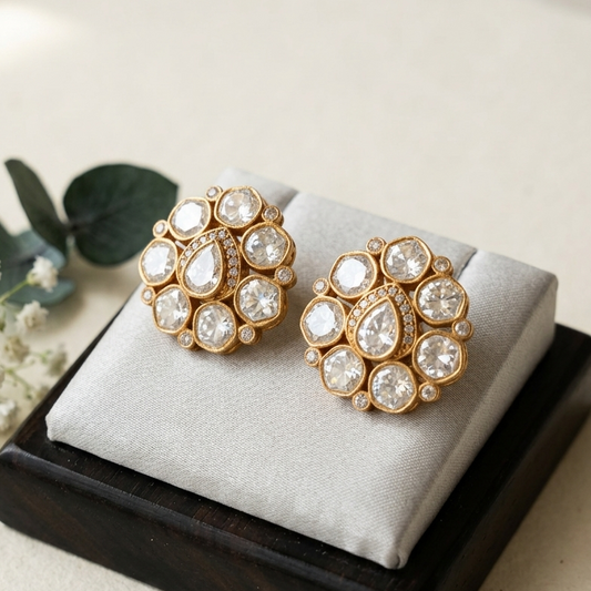 Celestial Bloom Moissanite Polki Studs