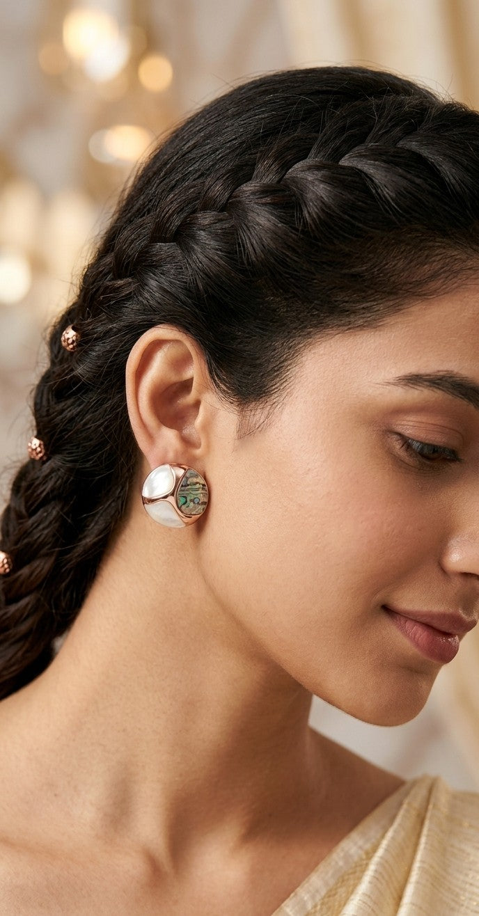 Jalparee Radiant Abalone & Mother-of-Pearl Studs in Rose Gold Finish