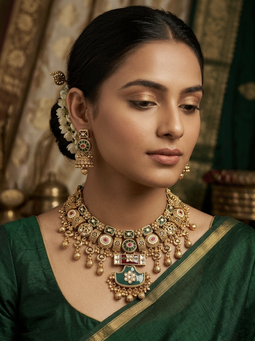 The Rajwadi Emerald & Ruby Heritage Choker Set