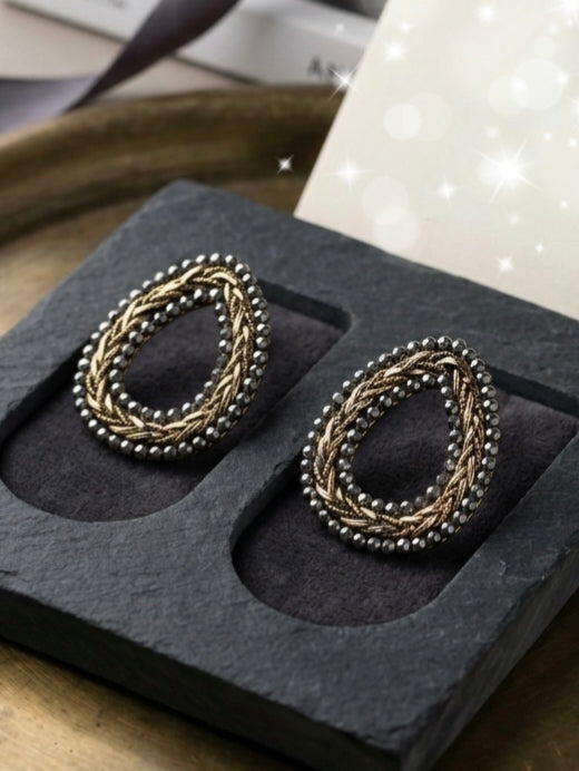 Jalparee Elegant Dual-Tone Textured Oval Stud Earrings