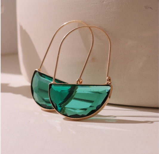 Modern Geometric Green Stone Hoop Western Earrings