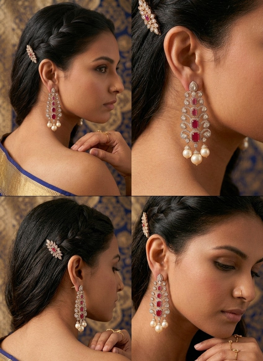 Jalparee Handcrafted Traditional Gemstone Dangle Earrings with South Sea Pearls