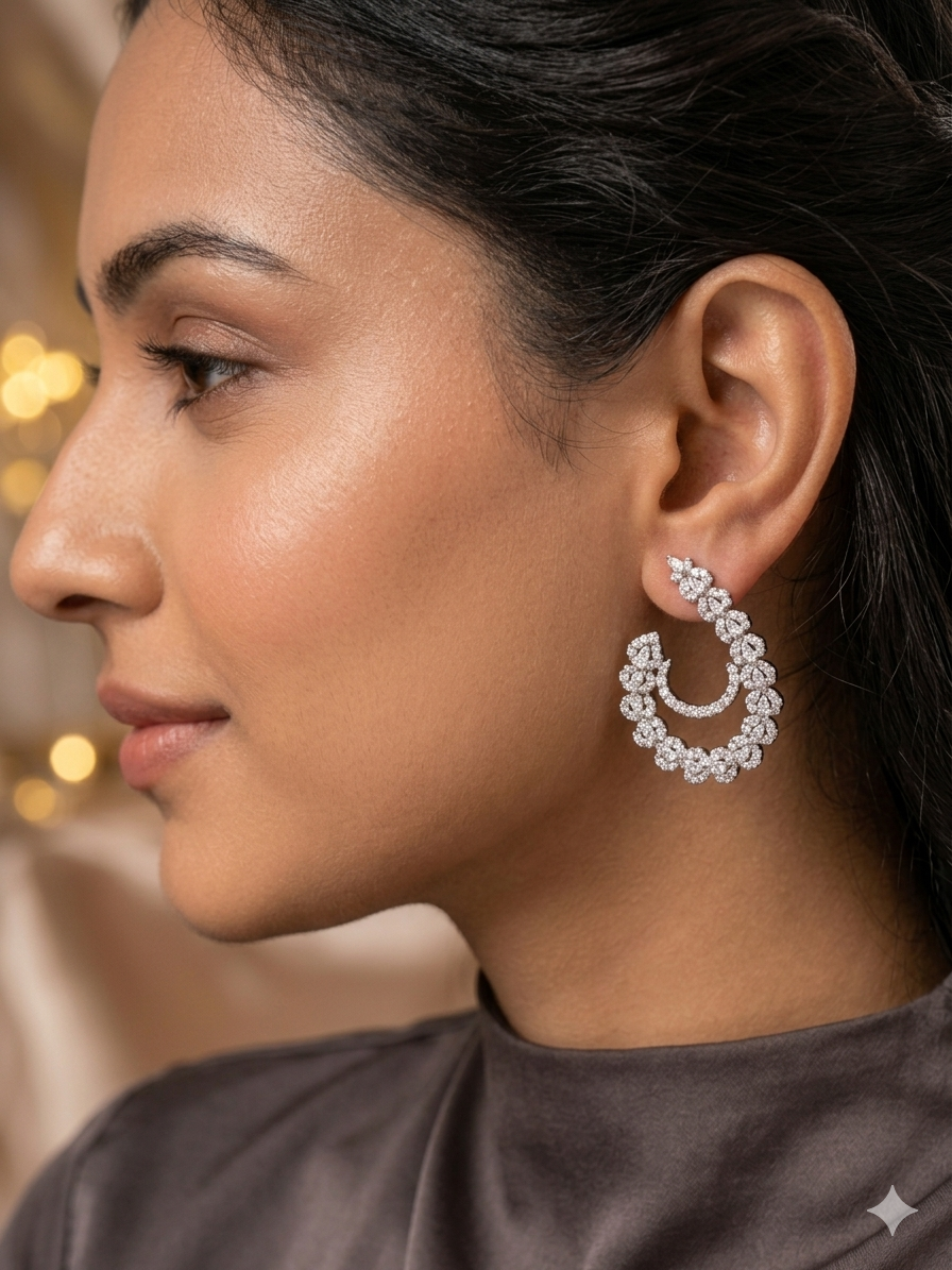 Jalparee Ethereal Bloom AD Hoop Earrings