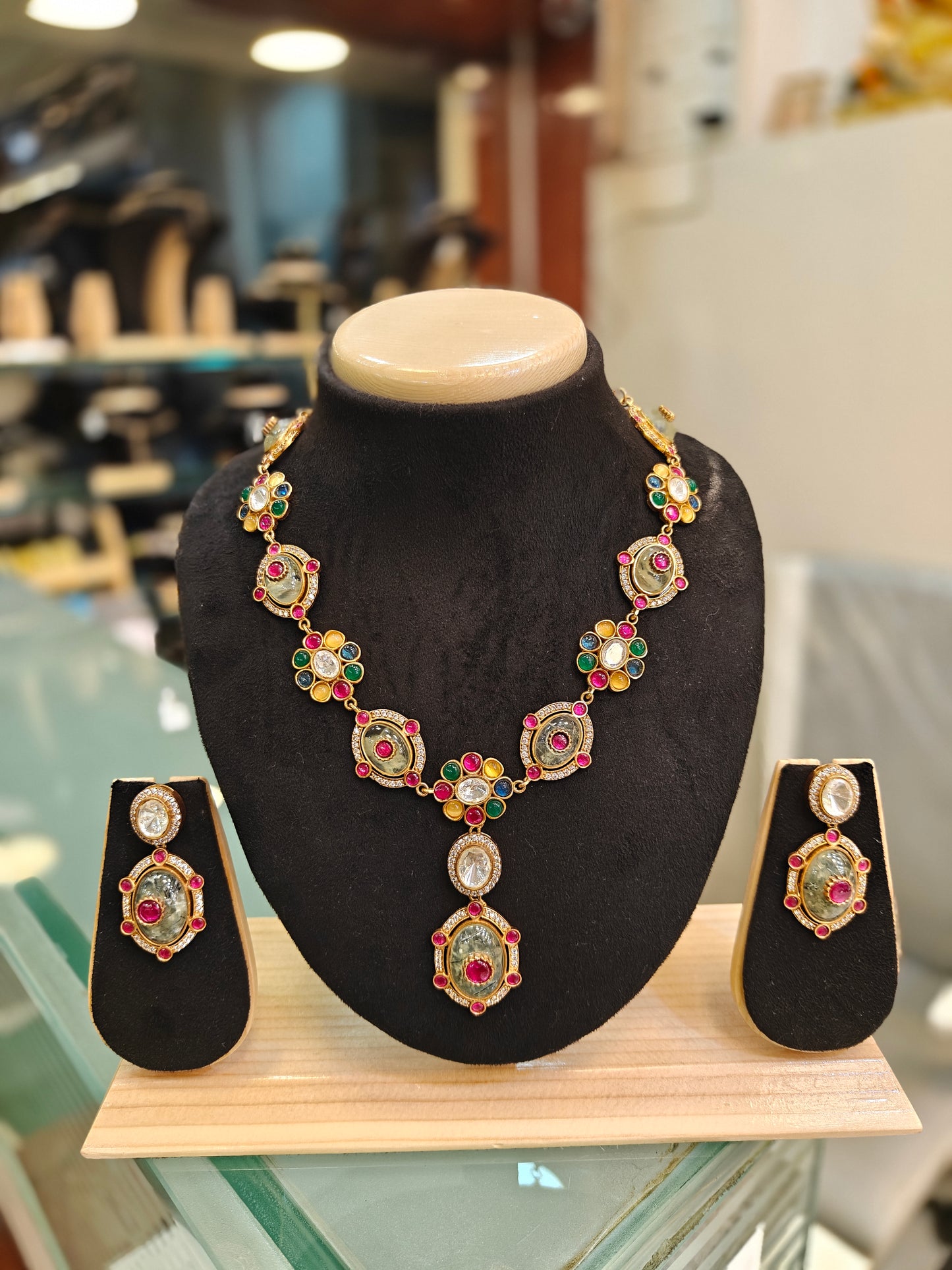 Regal Garden: Multi-Stone & Polki Necklace Set