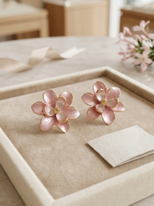 Blush Enamel Bloom Western Studs Earrings by Jalparee