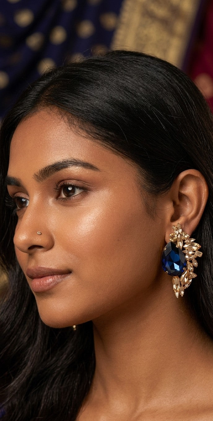 Jalparee Sapphire Sovereign Teardrop & Cluster Statement Earrings