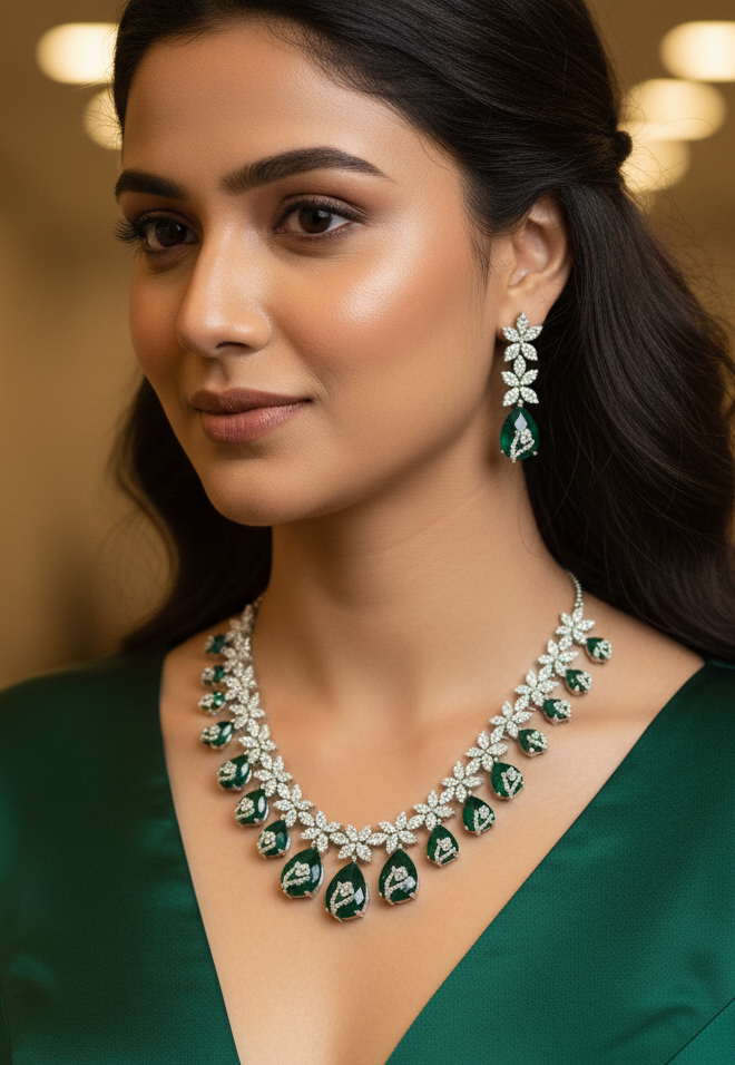 The Emerald Blossom American Diamond Set