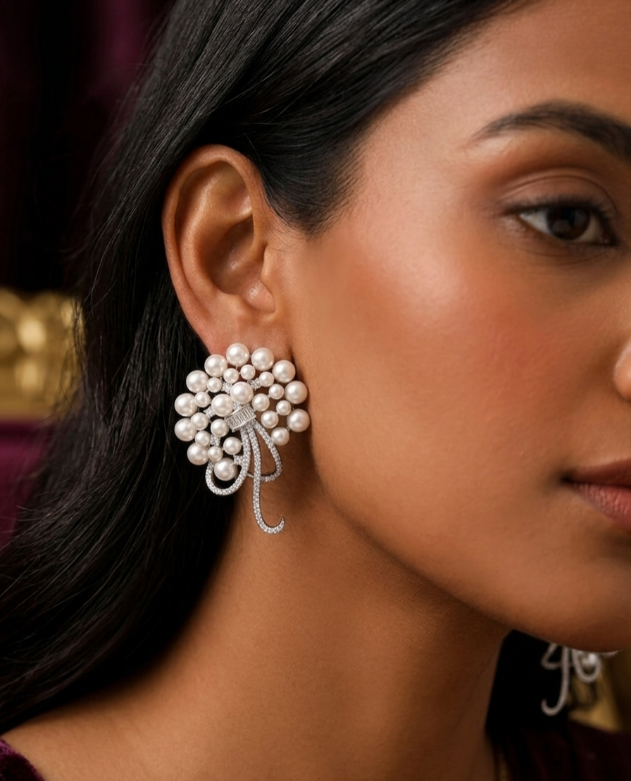 Radiant Pearl Bouquet Indo-Western Studs