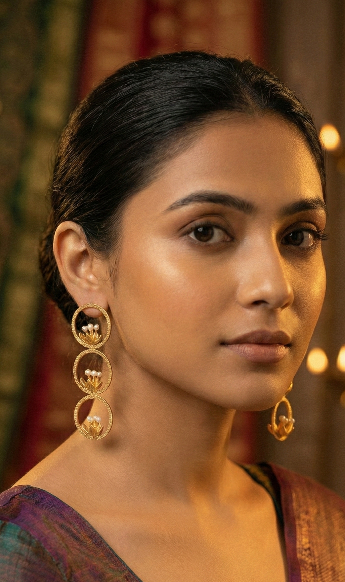 The 'Golden Bloom' Tiered Pearl Earrings | Indo-Western by Jalparee