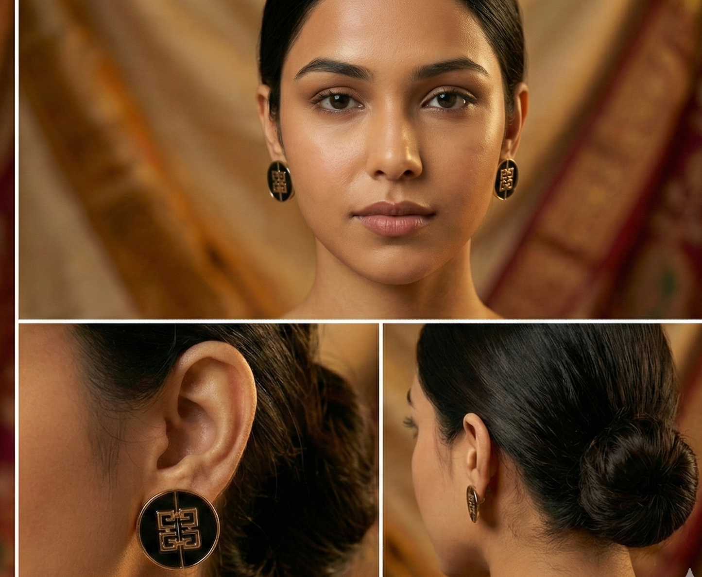 Jalparee Midnight Labyrinth Black & Gold Indo-Western Studs