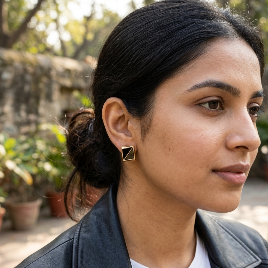 Jalparee Noir Geometric Stud Earrings
