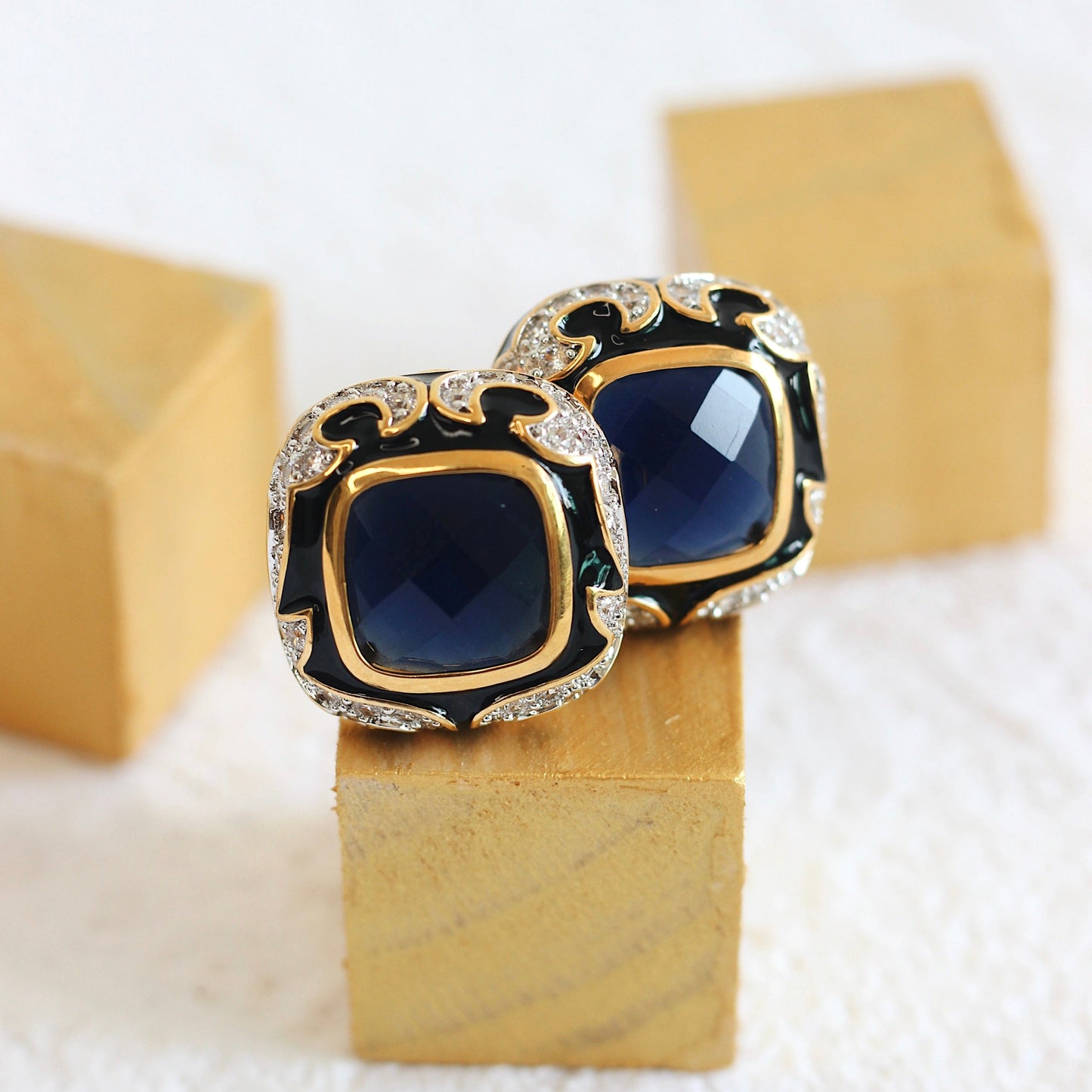 Classy Blue Enamel Stud Earrings