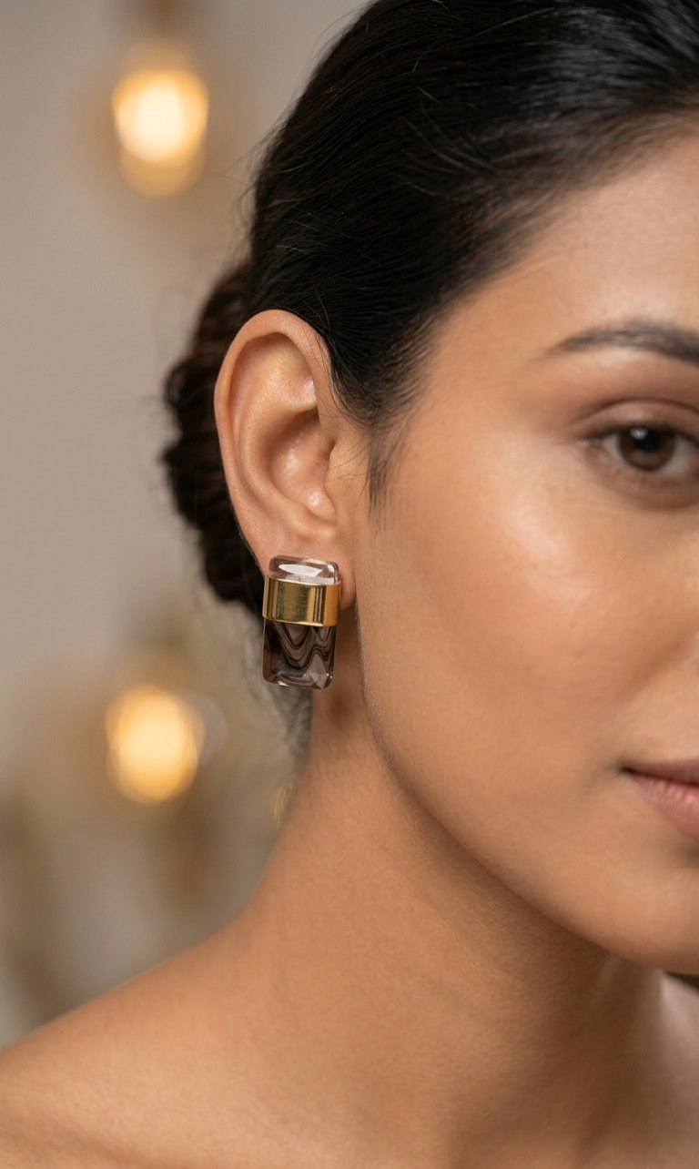 Ethereal Smoke Resin & Gold Minimalist Earrings