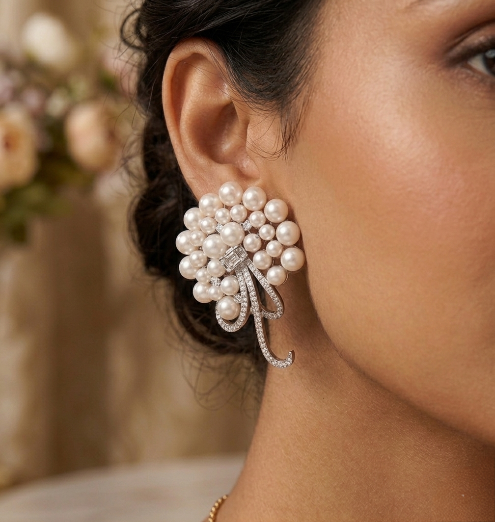 Radiant Pearl Bouquet Indo-Western Studs