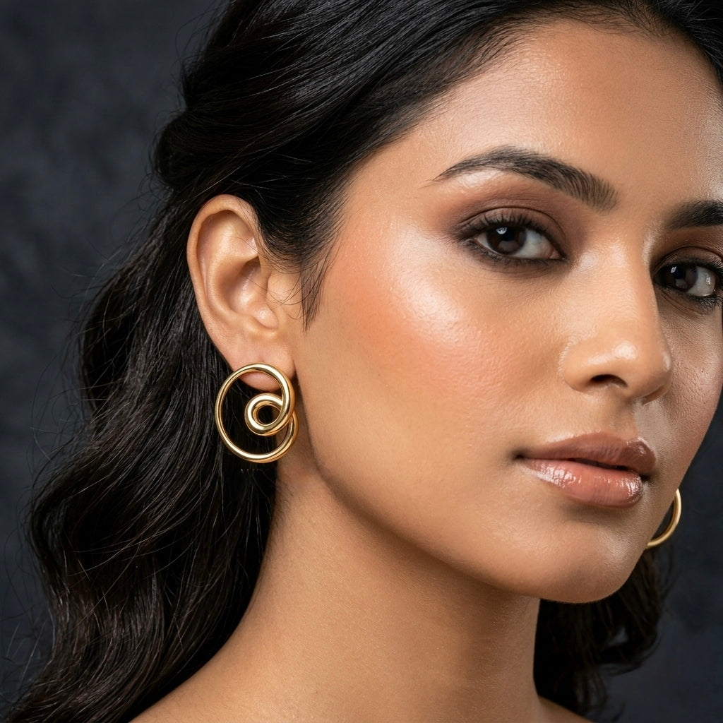 Modern Minimalist Spiraling Gold Hoop Earrings