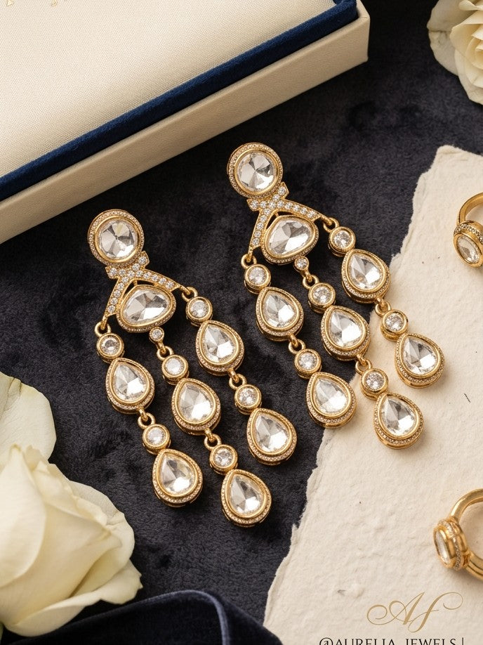 Jalparee Traditional Gold Plated Kundan Chandelier Statement Earrings