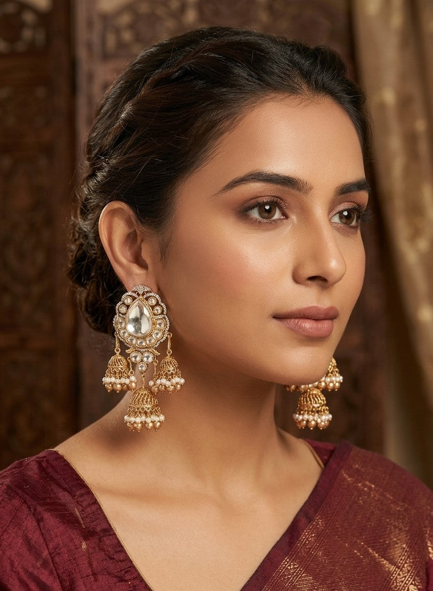 Jalparee Majestic Kundan and Jhumka Dangle Earrings