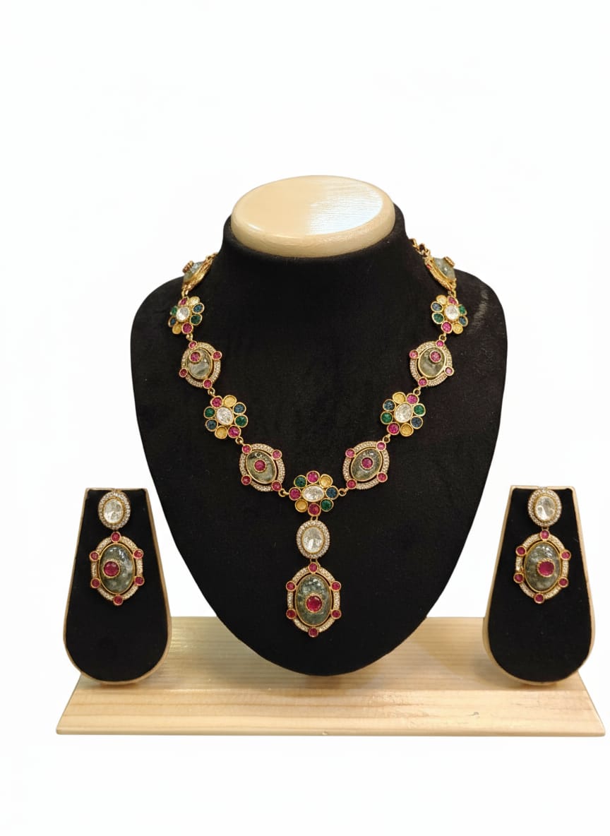 Regal Garden: Multi-Stone & Polki Necklace Set