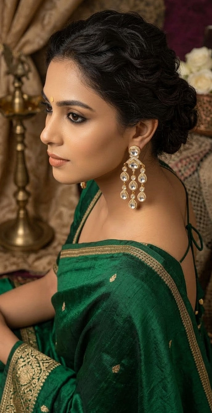 Jalparee Traditional Gold Plated Kundan Chandelier Statement Earrings
