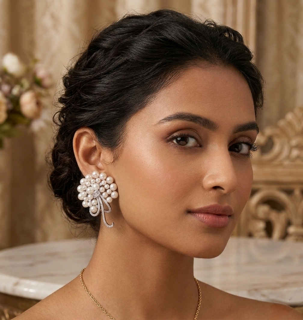Radiant Pearl Bouquet Indo-Western Studs