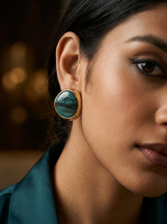 Jalparee Oceanic Glaze Organic-Shaped Golden Stud Earrings
