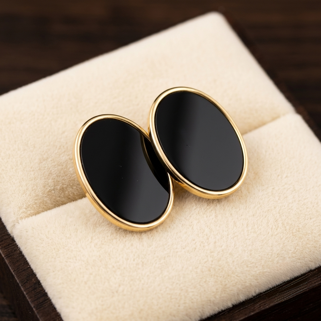 Jalparee Eclipse Oval Black Onyx Stud Earrings – Minimalist Gold-Plated Western Earrings