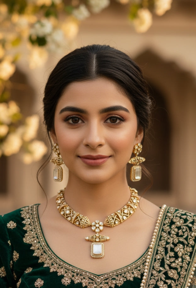 Exquisite Polki and Diamond-Look Necklace Set