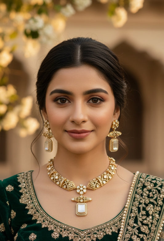 Exquisite Polki and Diamond-Look Necklace Set