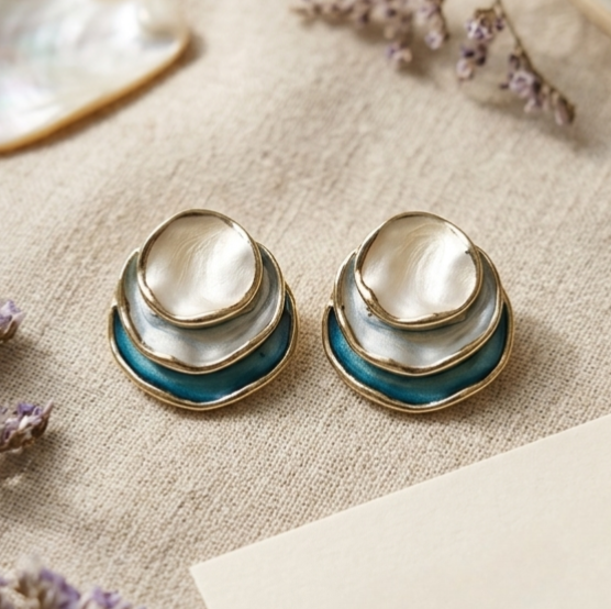 Jalparee Ocean Wave Tri-Tone Layered Stud Earrings