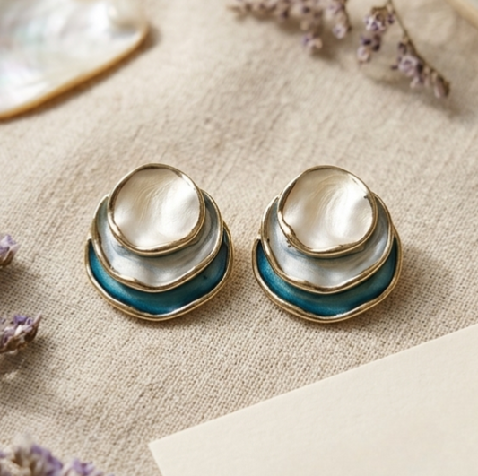 Jalparee Ocean Wave Tri-Tone Layered Stud Earrings