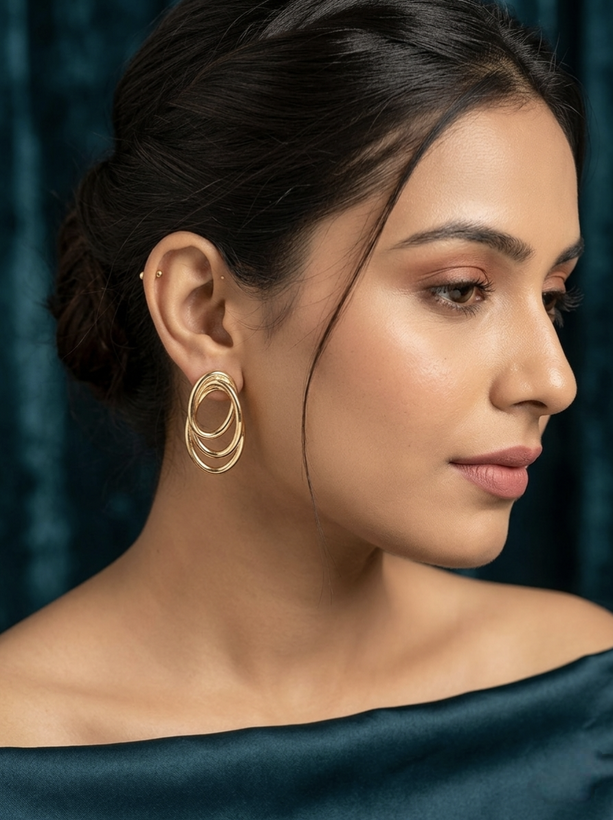 Jalparee Aura Interlocking Triple Oval Hoop Earrings - Gold Plated