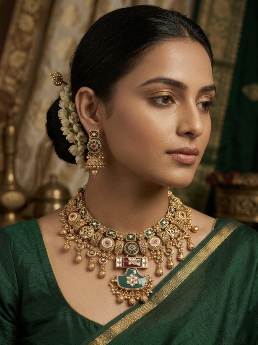 The Rajwadi Emerald & Ruby Heritage Choker Set