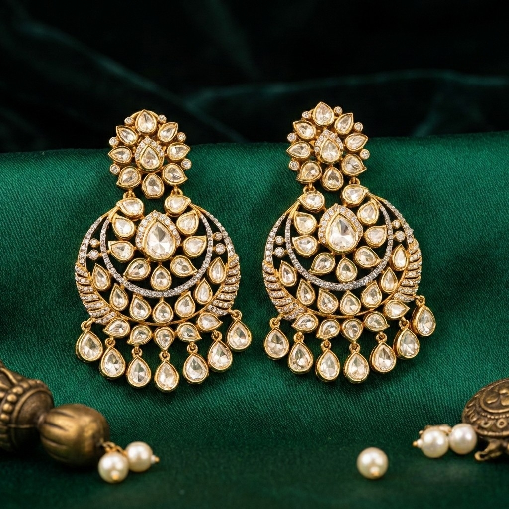The 'Maharani' Crescent Drop Earrings by Jalparee