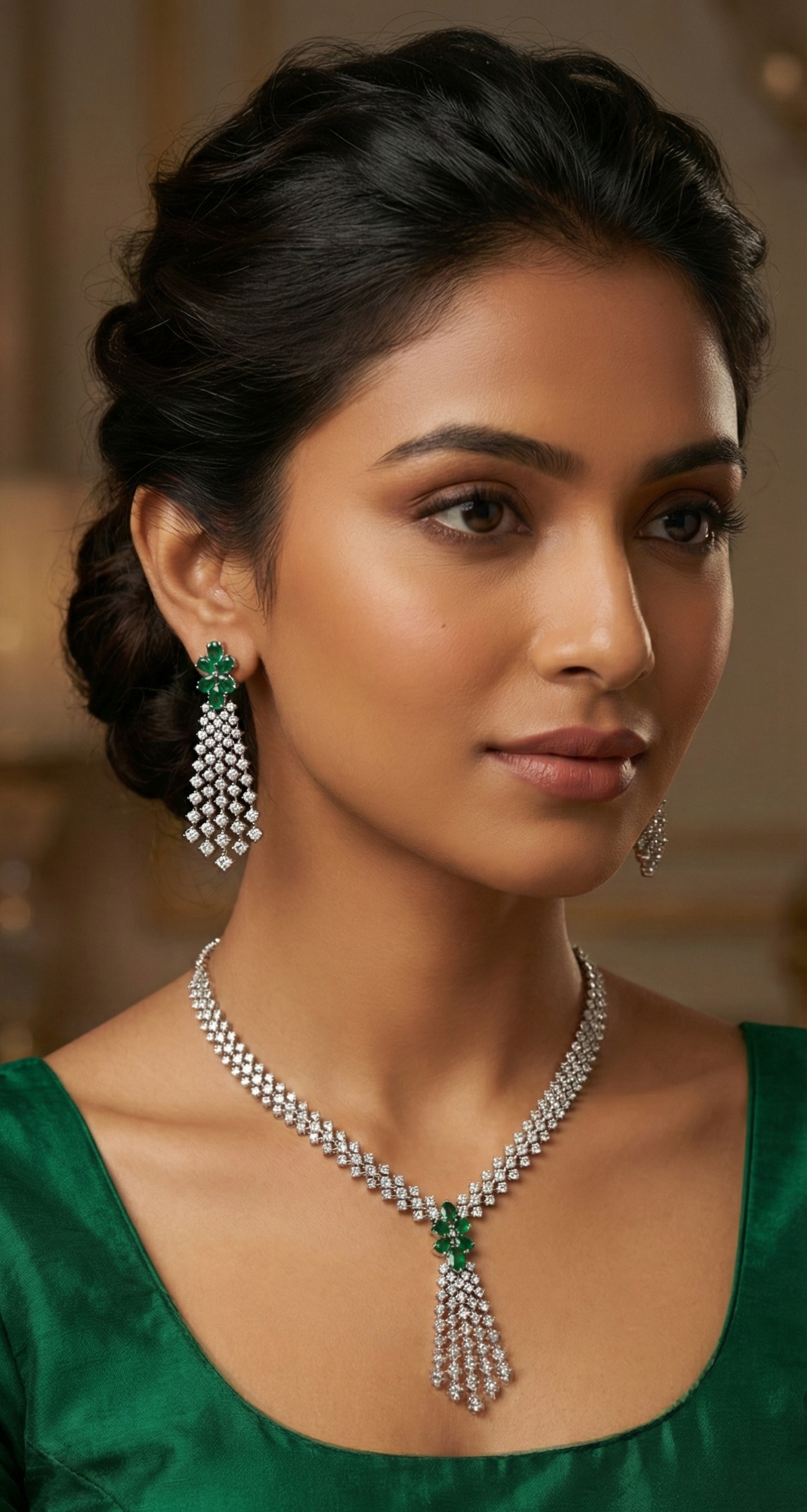 The Shimmering Cascade AD Necklace Set