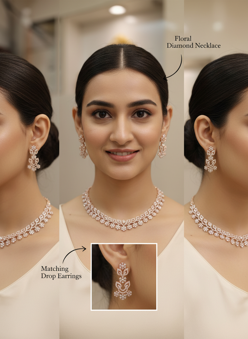 Exquisite American Diamond (AD) Choker Necklace Set