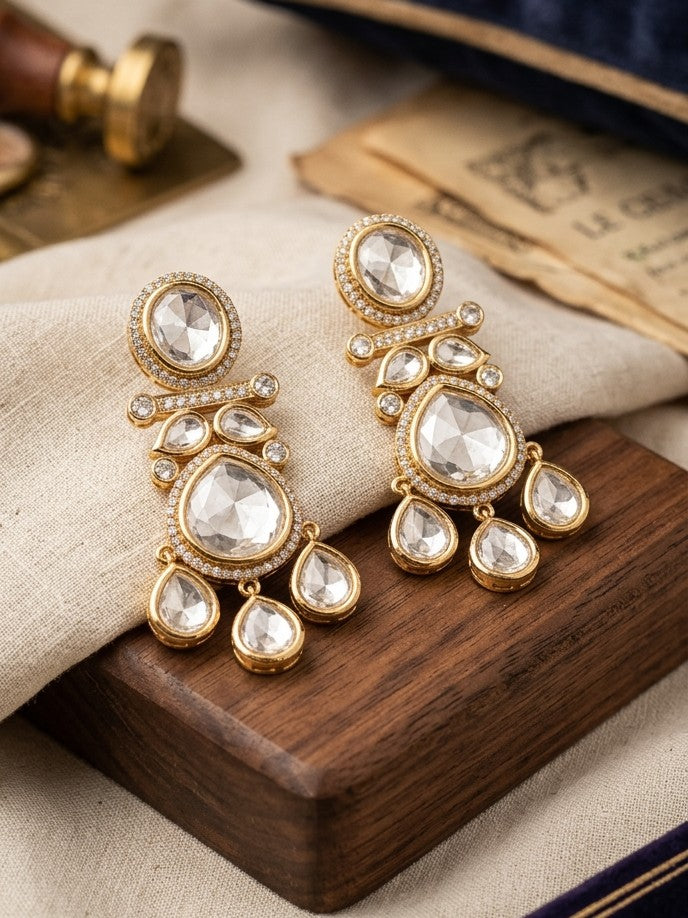 Jalparee - Vintage-Inspired Gold & Polki Chandbali Earrings