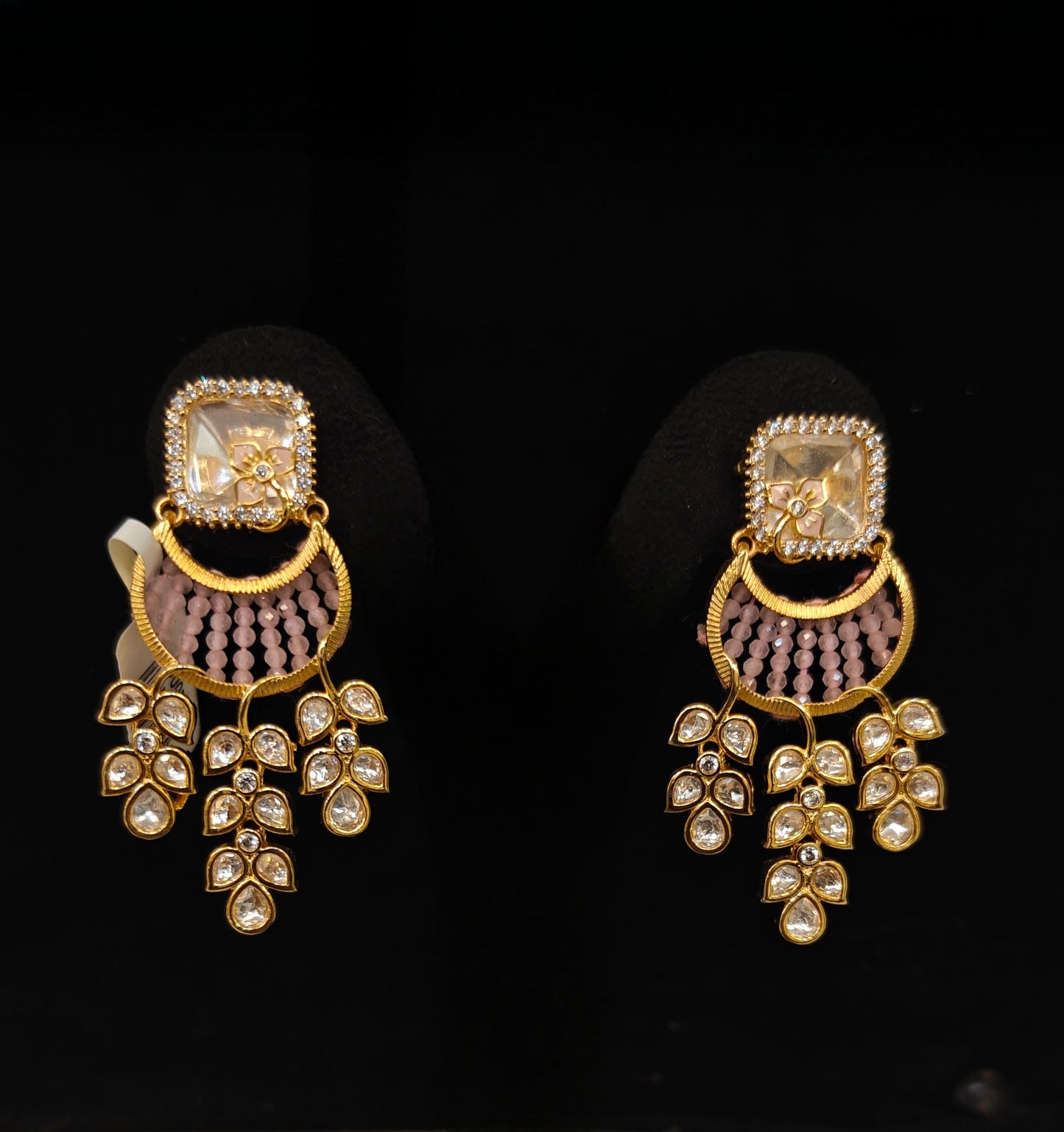 Elegant Kundan & Pink Beaded Drop Earrings