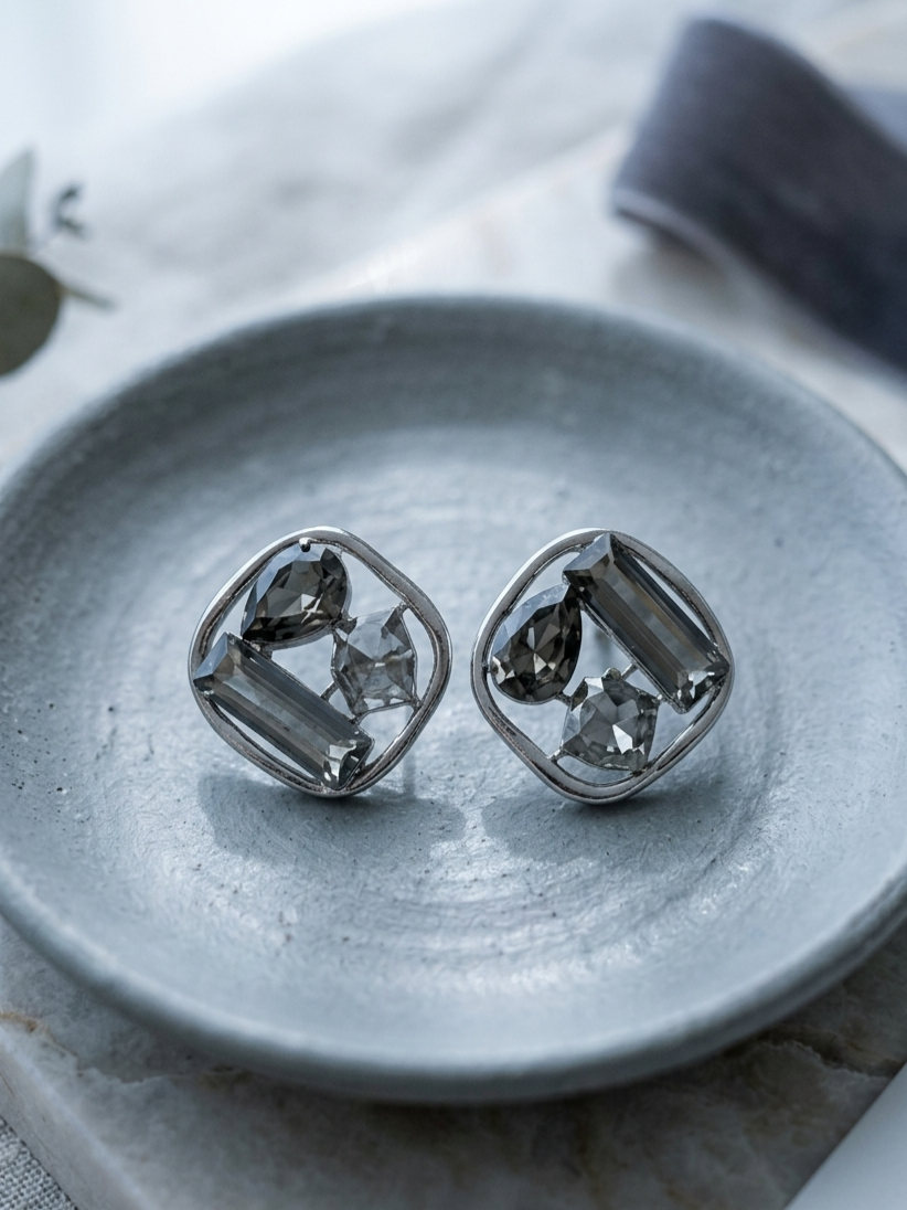 Jalparee Twilight Geometric Stud Earrings – Contemporary Smoky Crystal Statement Studs